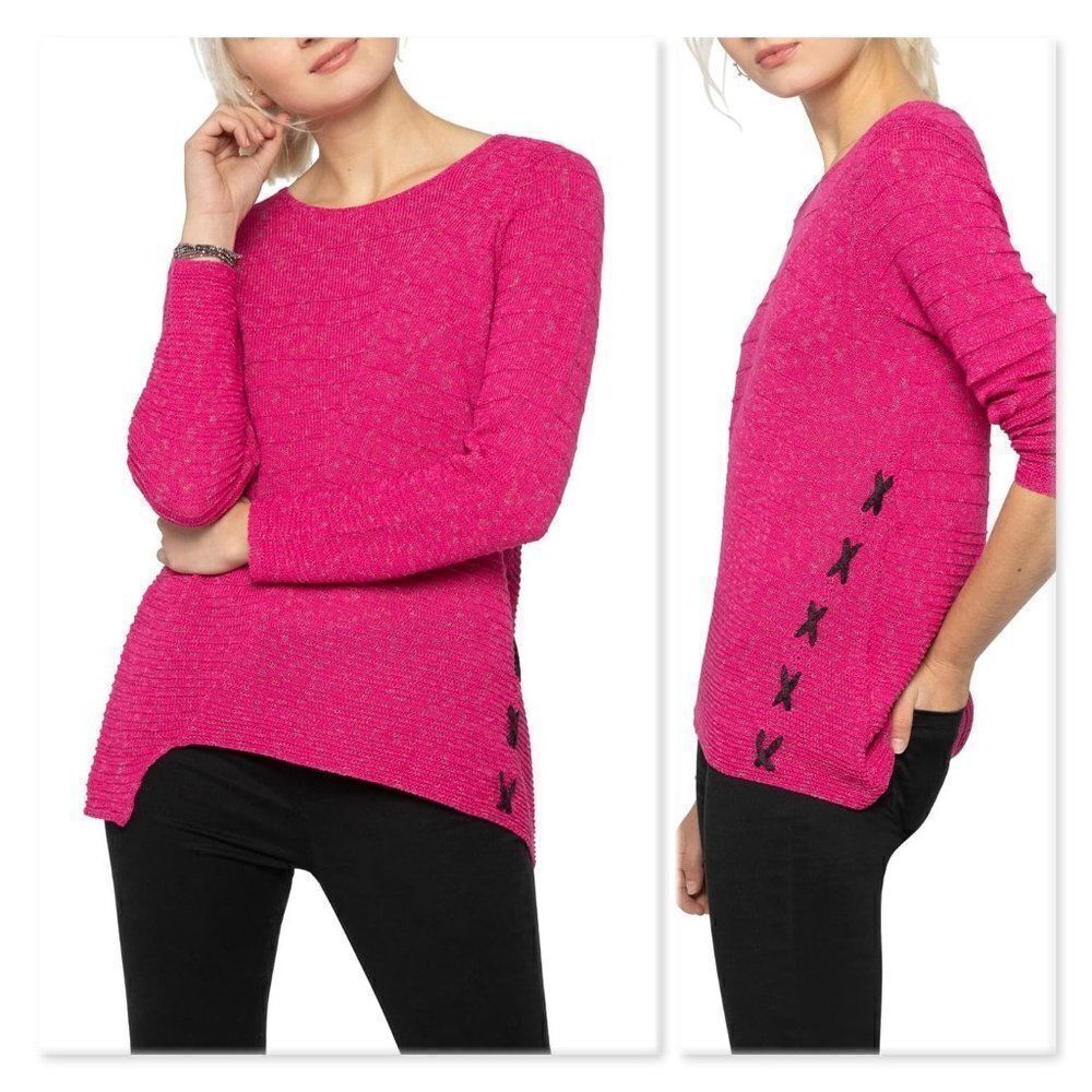 NIC+ZOE Cross Stitch Sweater sz XS in Pink